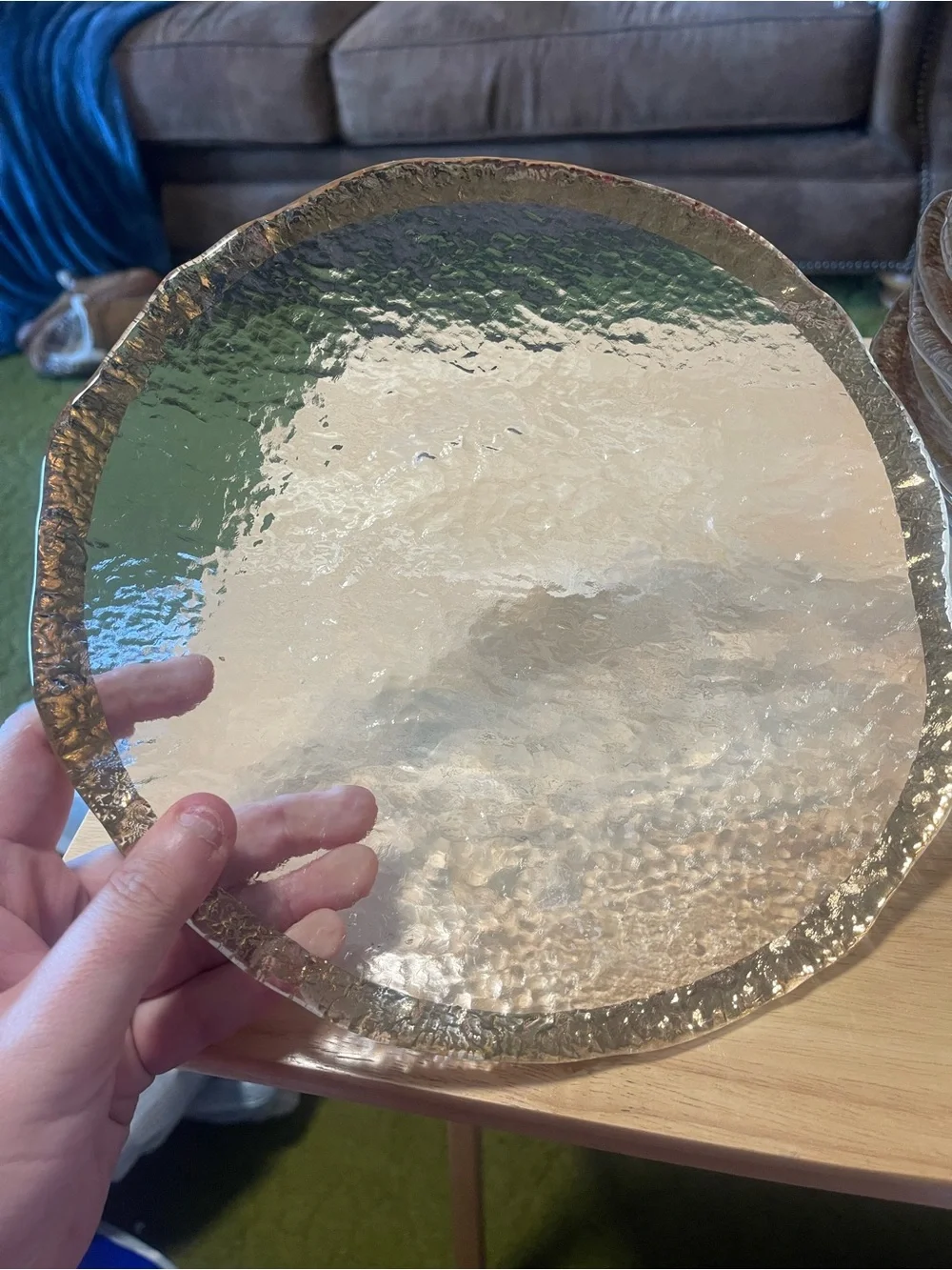 Italian IVV Crystal Glacier Pattern Serving/Dinner Plate Gold Trim